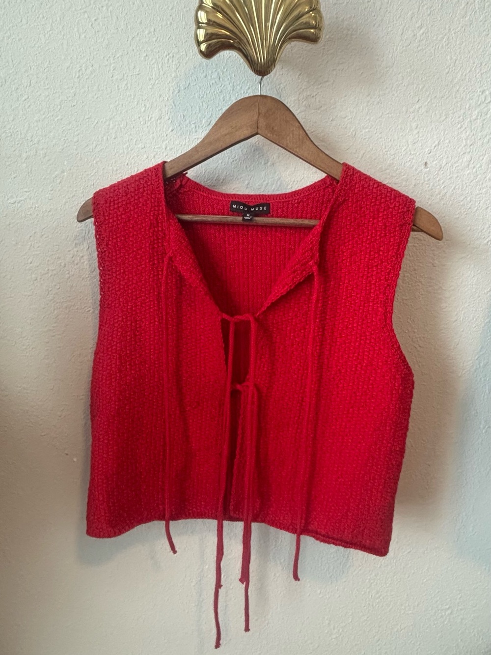 Miou Muse Red Knit Tie-Front Vest